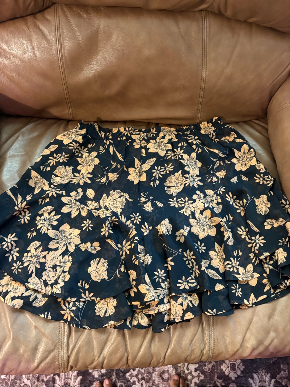 Women's Floral Ruffle Mini Skort - Black with orangeFloral - Picture 6 of 6